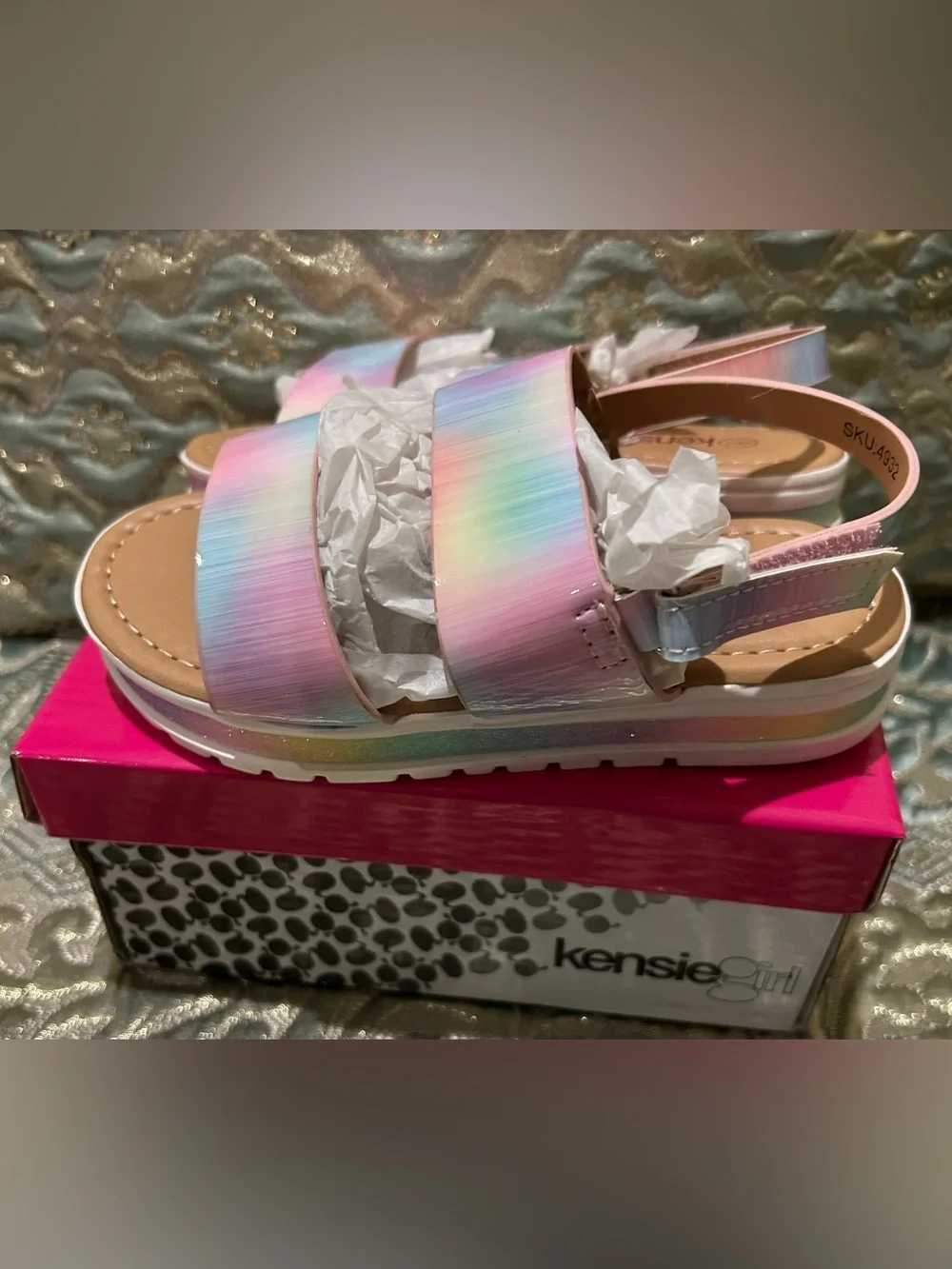 Kensie Girls Pastel Rainbow Strappy Sandals - Pink